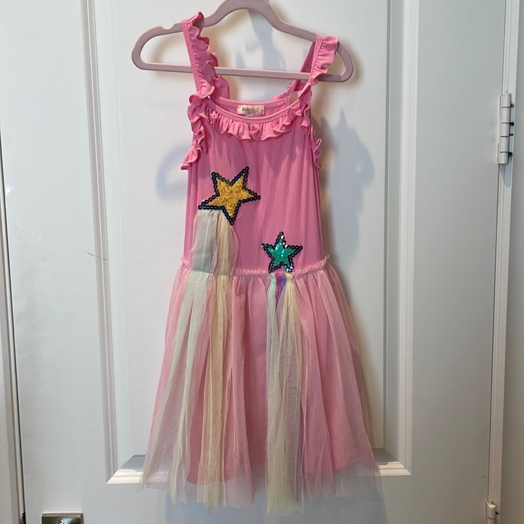 Baby Sara Girls' Pink Star Sequin Tulle Dress